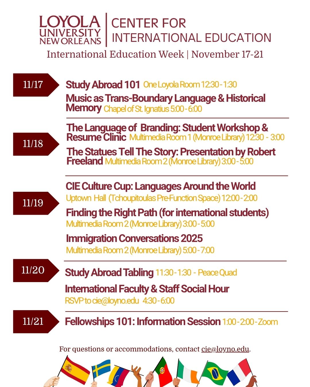 flyer for week of international education week 2025 events